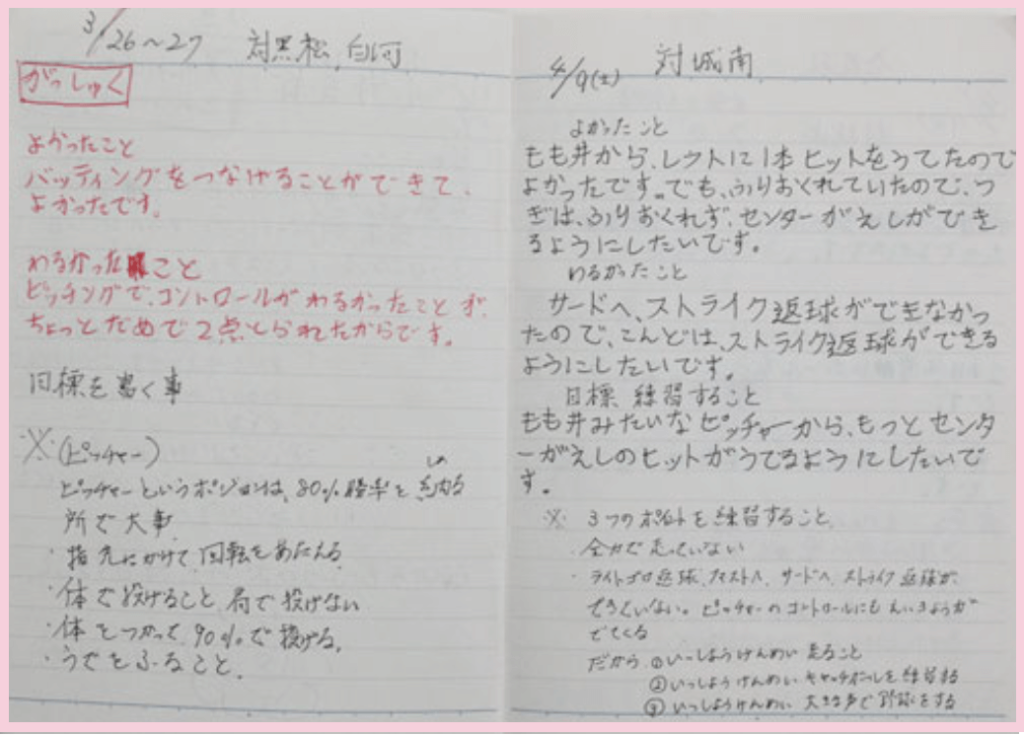 大谷翔平さんが子どもの頃に父親としていた交換日記のような野球ノート