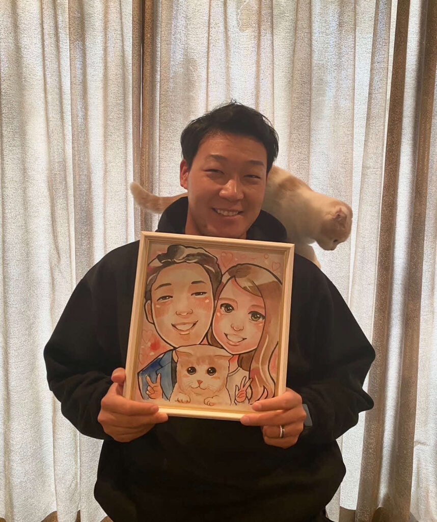 大山悠輔さんと嫁・莉子さんの似顔絵